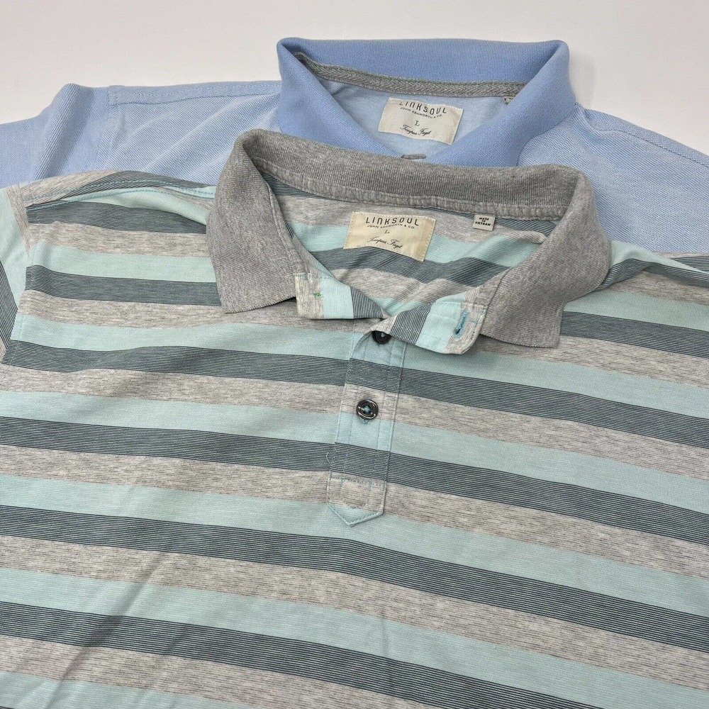 Linksoul Men's Large Blue Luxury Cotton Golf Polo Shirt Short Sleeve‎ Lot Of 2